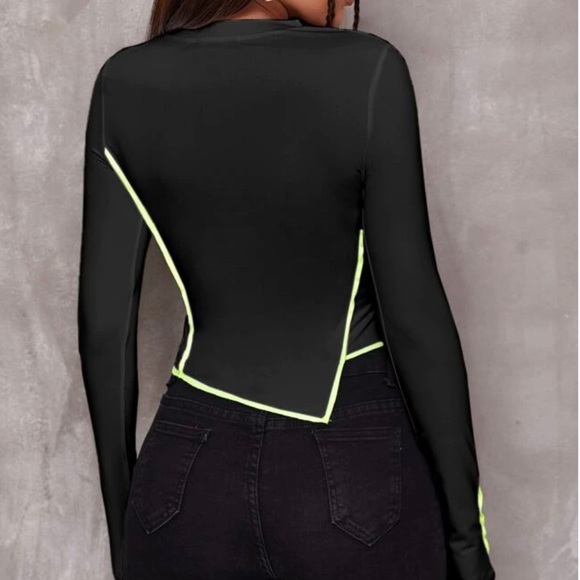 Womens asymmetrical black & lime green long sleeve - Picture 7 of 8